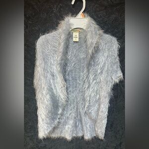 EUC! Vivid Collection NY Faux Fur Blue Vest women's jacket open front L/XL